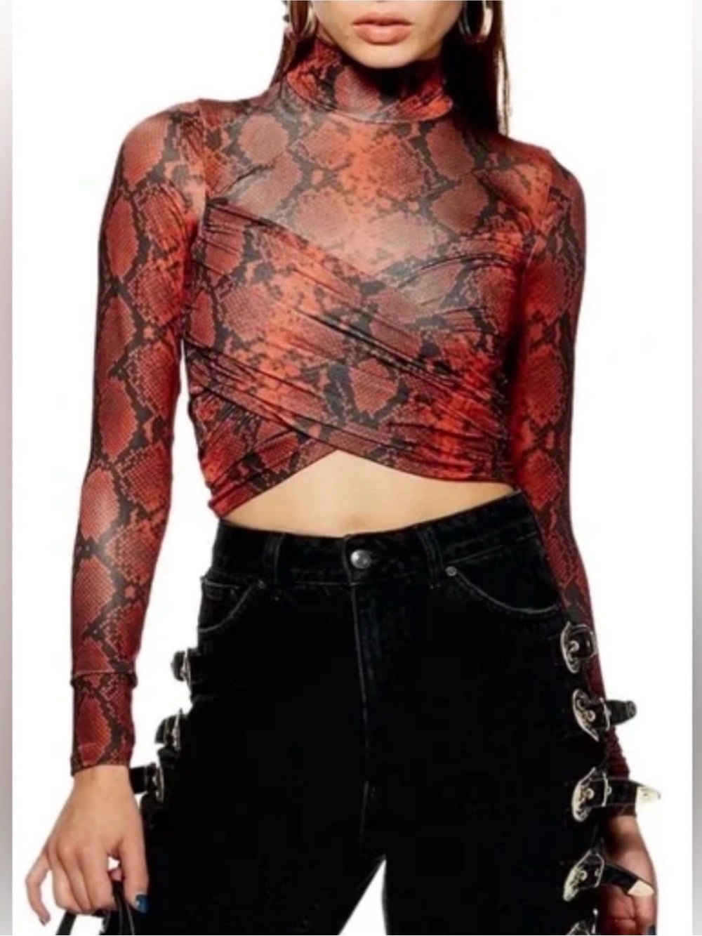 ~Snake Print Cropped Wrap Top~